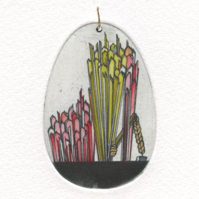Honorable Mention, Susan Martin, NC, USA, Flotation Device III, 2021, Drypoint with hand coloring and thread