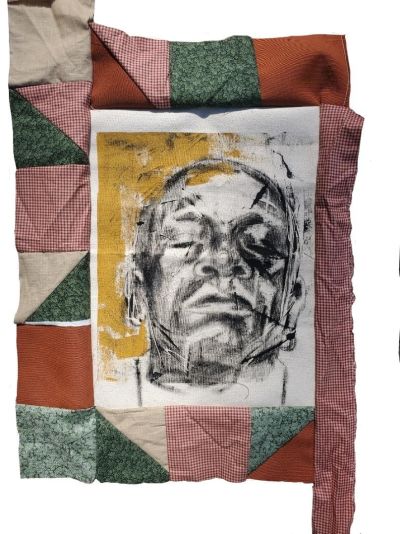 Alexandria Couch,An Unjust Duplication, 2020 Mixed media: monoprint, acrylic on quilted canvas