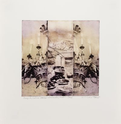 Nancy Willis, Fragile/White House & Ramadan/Violet & Sand, Photopolymer Etching