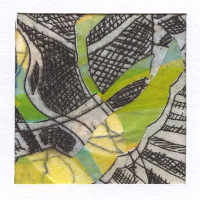 McClain’s Printmaking Award, Ellen Roberts, ME, USA, Passage, 2021, Etching and monotype collage with stitching