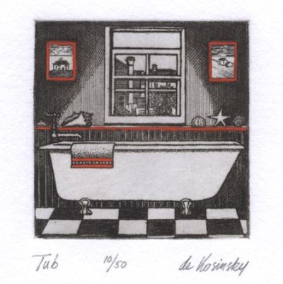 Honorable Mention, Viviane de Kosinsky, VA, USA, Tub, 2016, Etching with hand coloring