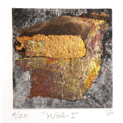 FIRST Prize, Sinclair Ashman, England, Wish I, 2021, Collagraph with chine collé, leaf and thread