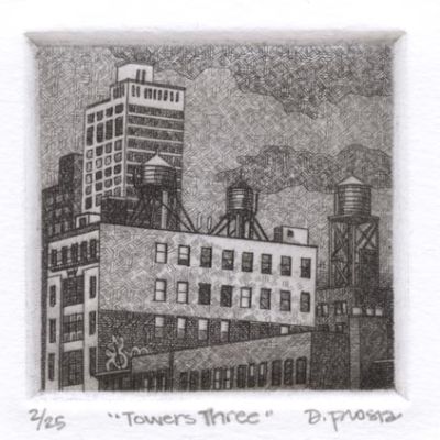 3rd Prize and Jerry’s Artarama Award, DeAnn L. Prosia, NJ, USA, Towers Three, 2021, Etching
