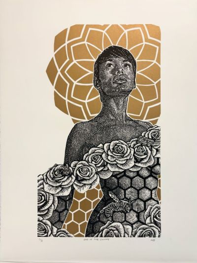 Honorable Mention Nick Glenn, One of The Colony, 2025. Linocut