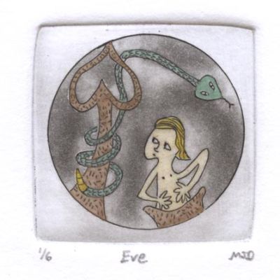 Honorable Mention, Melanie Dorson, CA, USA, Eve, 2020, Etching and aquatint with hand coloring